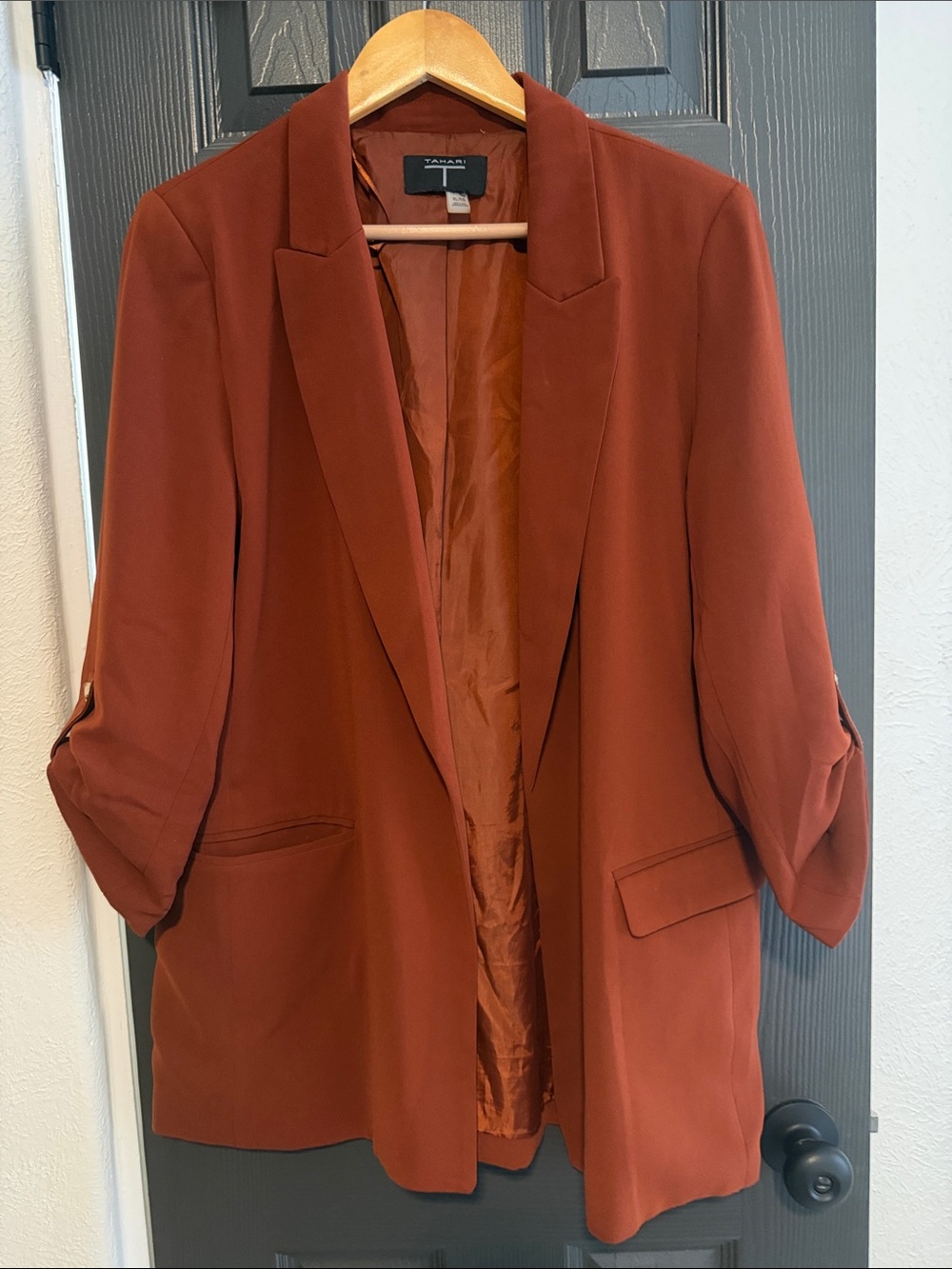 Tahari Rust Brown Open-Front Blazer